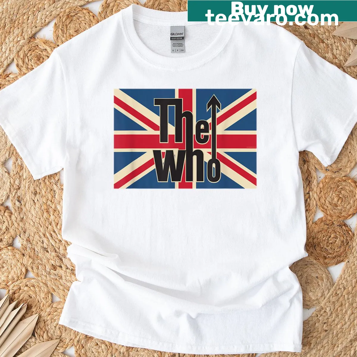 Union Jack flag design with The Who name on a T-shirt — on a men's t-shirt