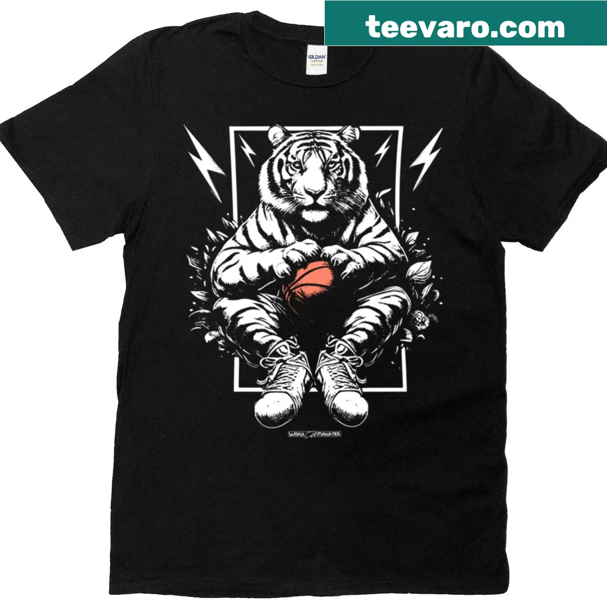 Oversized T-shirt with a tiger dunking a basketball graphic — on a men's t-shirt