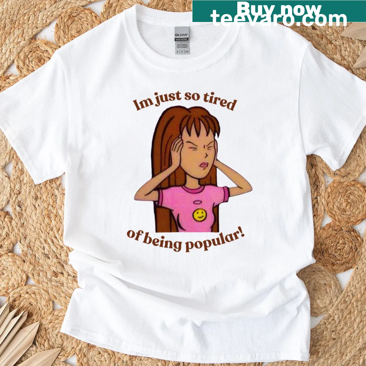 Sarcastic t-shirt with the phrase 'Tired Of Being Popular' in bold text — on a men's t-shirt