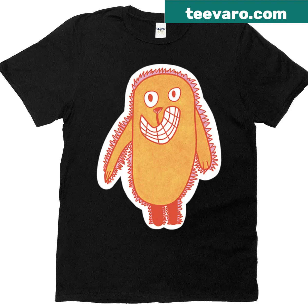 Playful cartoon design of a Toothy Friend on a T-shirt — on a men's t-shirt