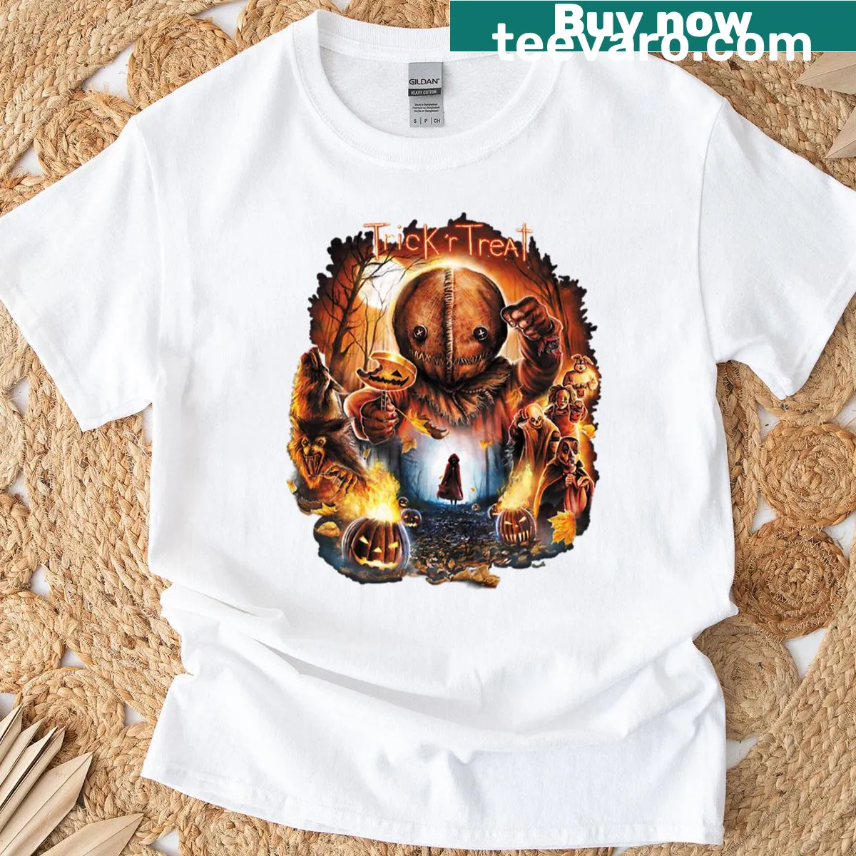 Funny Trick R Treat Halloween graphic t-shirt — on a men's t-shirt