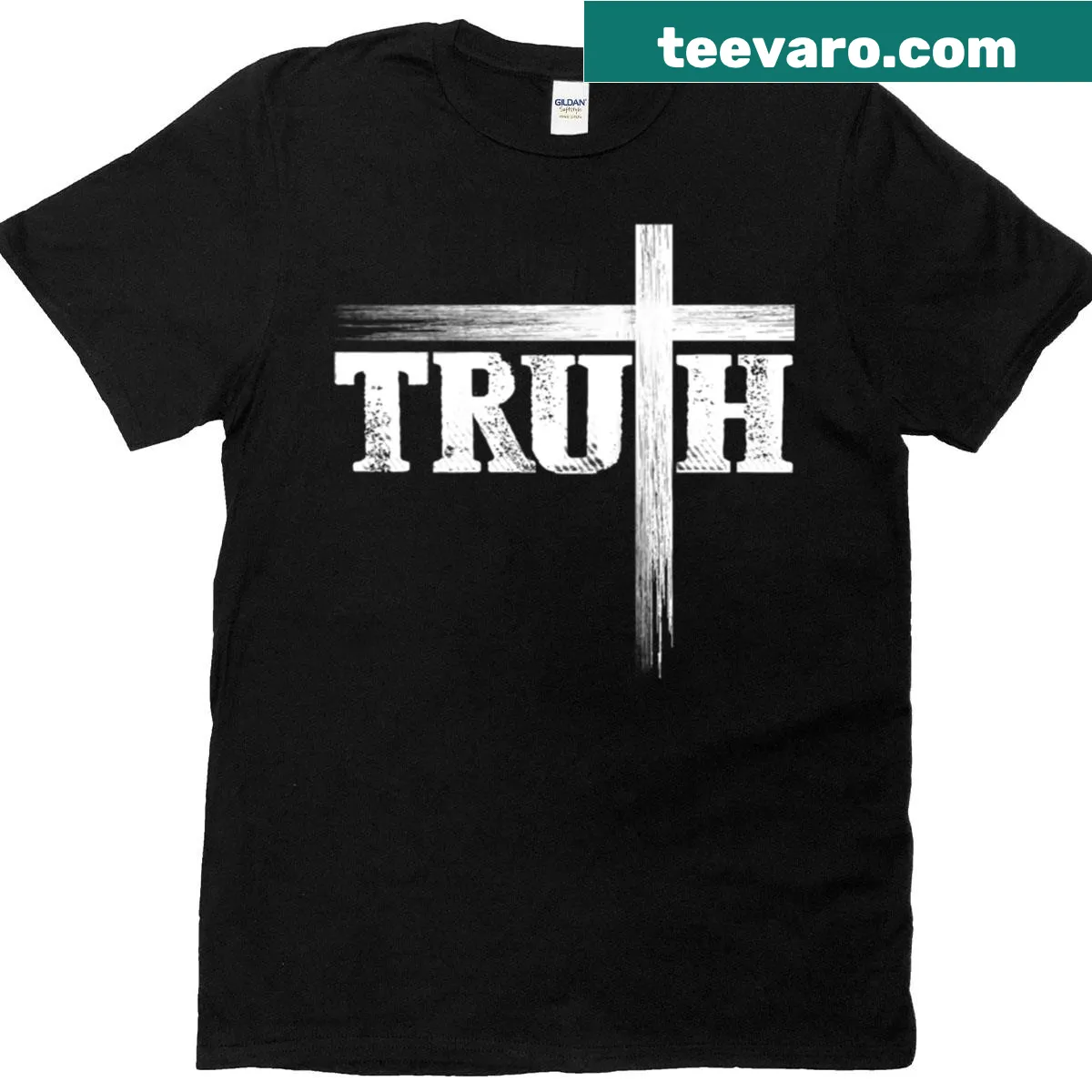 Faith in Jesus Christ T-shirt with a bold cross design — on a men's t-shirt