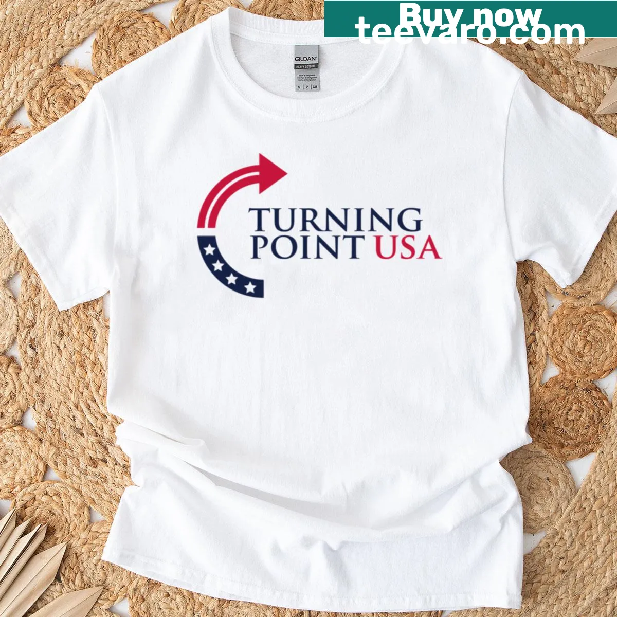 Turning Point USA t-shirt featuring Charlie Kirk graphic — on a men's t-shirt