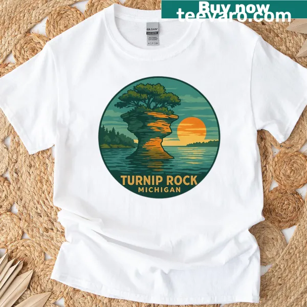 Circular design featuring Turnip Rock, Michigan