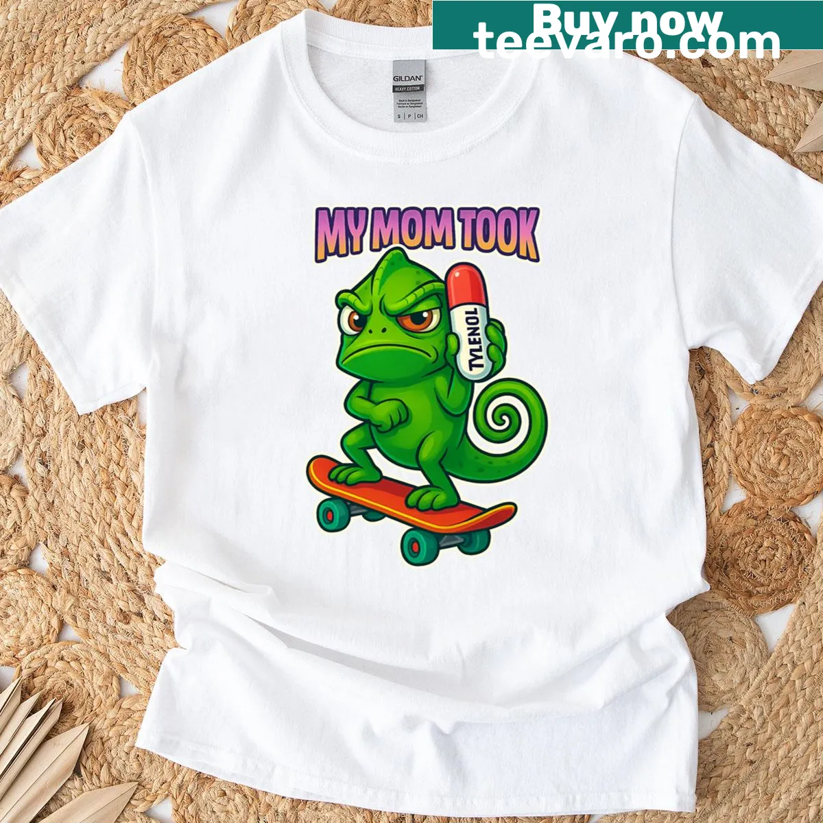 Simple Tylenol T-shirt featuring bold text design — on a men's t-shirt