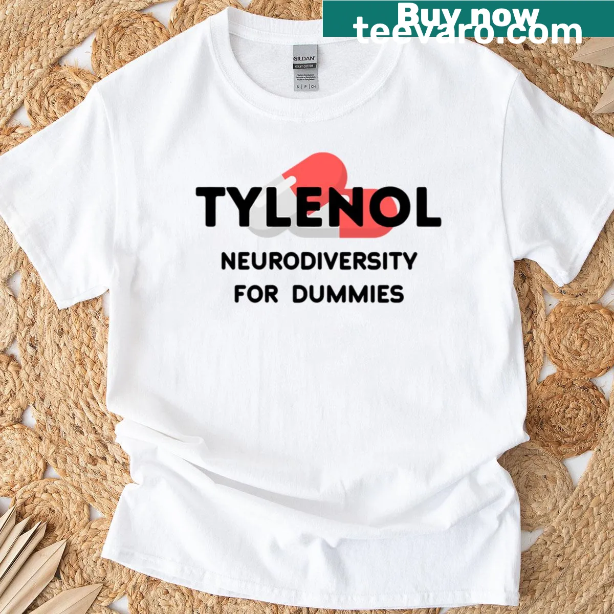 Humorous Tylenol Neurodiversity For Dummies T-shirt — on a men's t-shirt