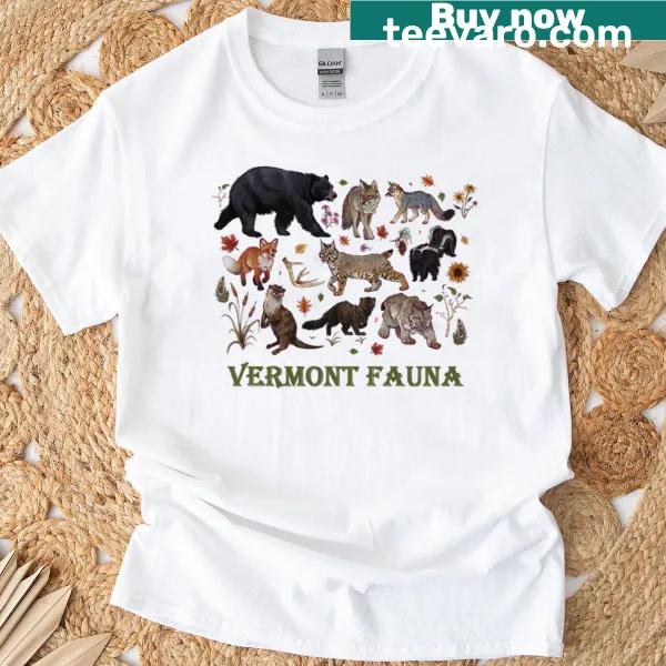 Oversized t-shirt featuring illustrations of Vermont wildlife