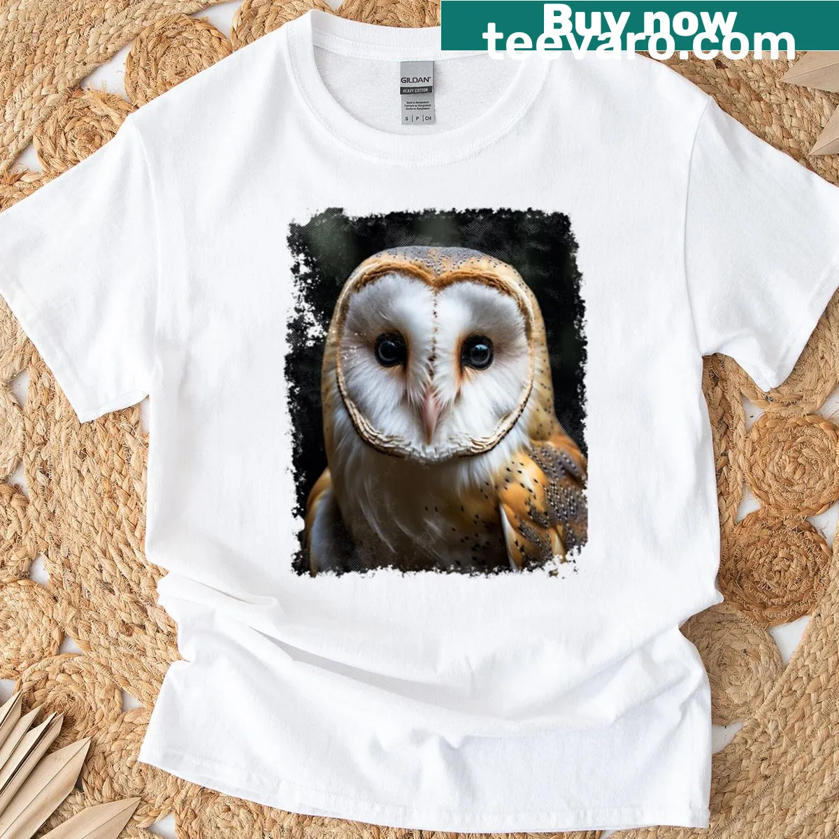 Vintage t-shirt featuring an illustrated barn owl graphic for nature lovers — on a men's t-shirt