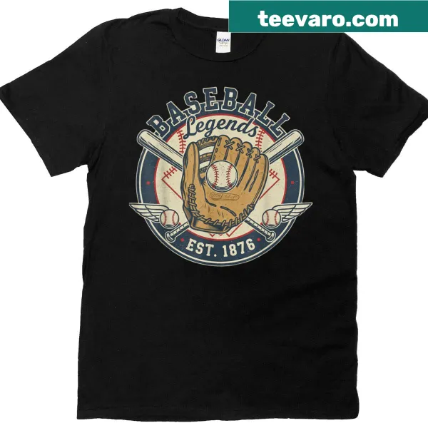 Vintage baseball T-shirt with a retro glove and bat design