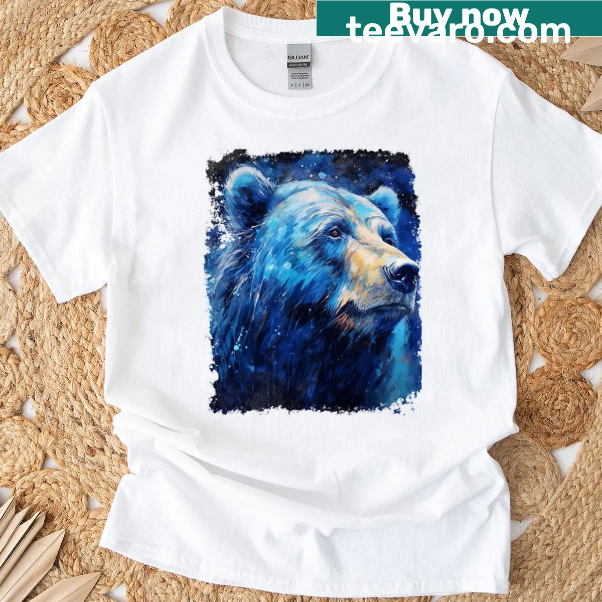 Vintage-style T-shirt featuring a bear illustration — on a men's t-shirt