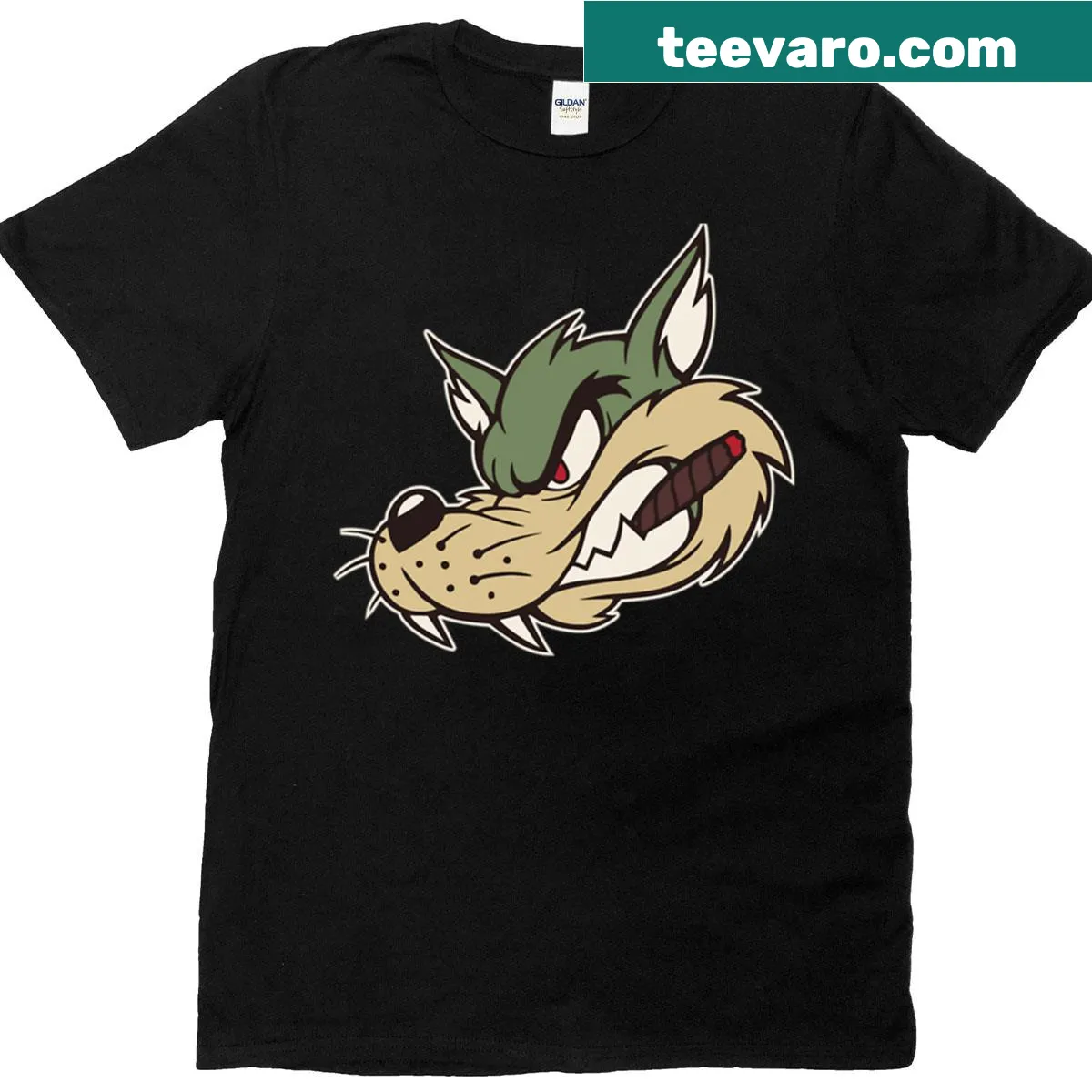 Cartoon wolf graphic on a vintage-style T-shirt — on a men's t-shirt