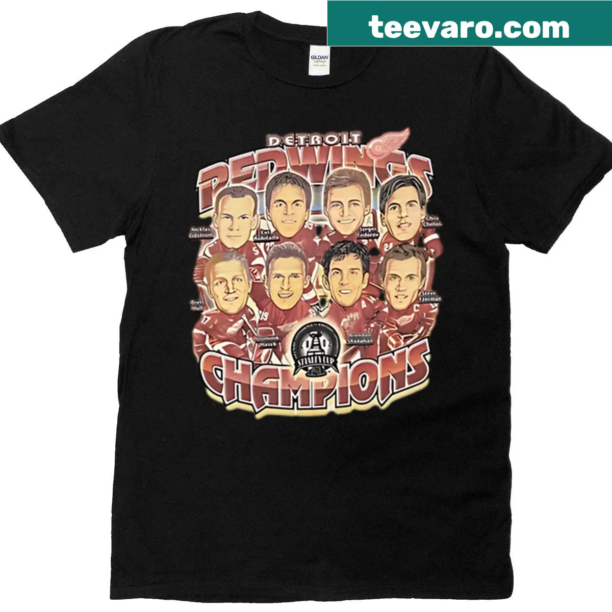 Vintage T-shirt celebrating Detroit Red Wings Stanley Cup Champions — on a men's t-shirt