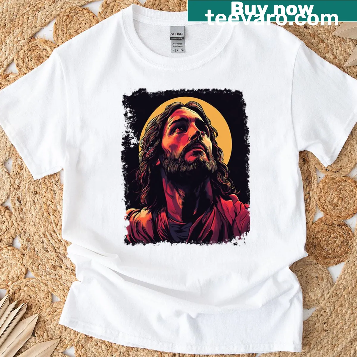 Vintage t-shirt featuring Jesus Christ as the King graphic — on a men's t-shirt