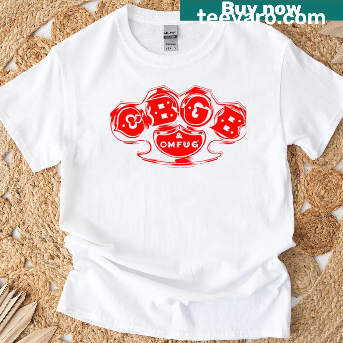 Vintage punk t-shirt featuring Omfug Music logo for music enthusiasts — on a men's t-shirt