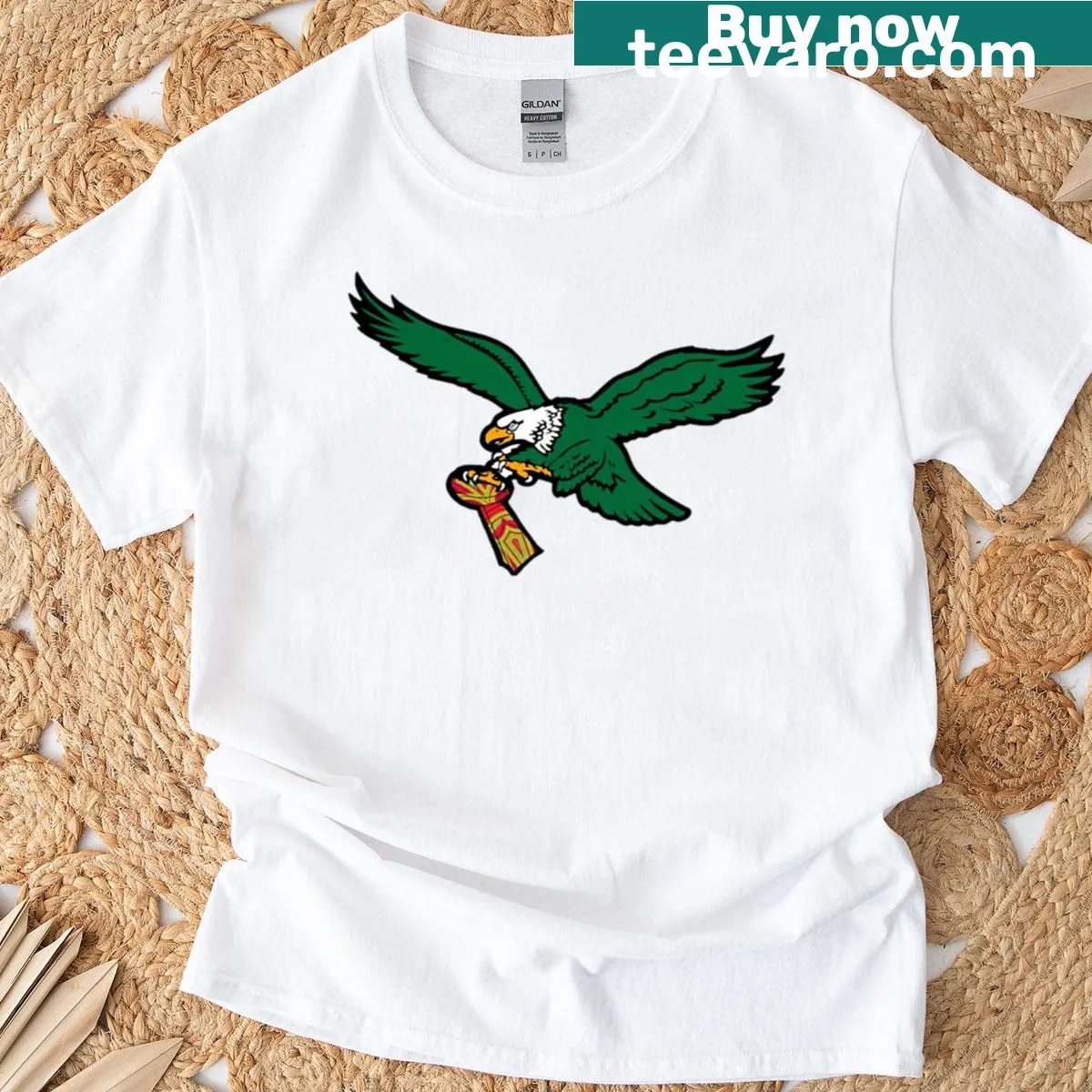 Vintage Philadelphia Eagles T-shirt with helmet graphic — on a men's t-shirt