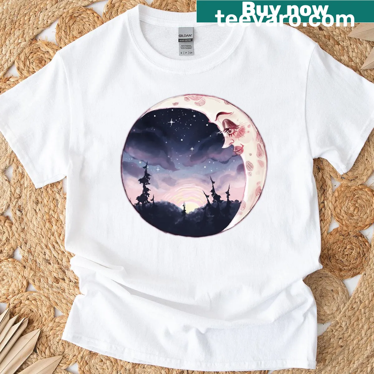 Vintage oversized t-shirt featuring a waxing crescent moon graphic — on a men's t-shirt