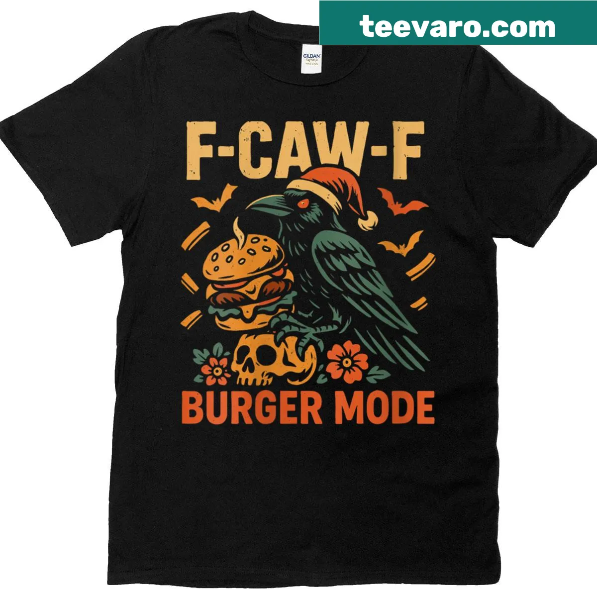 Funny crow and burger meme graphic t-shirt for women — on a men's t-shirt