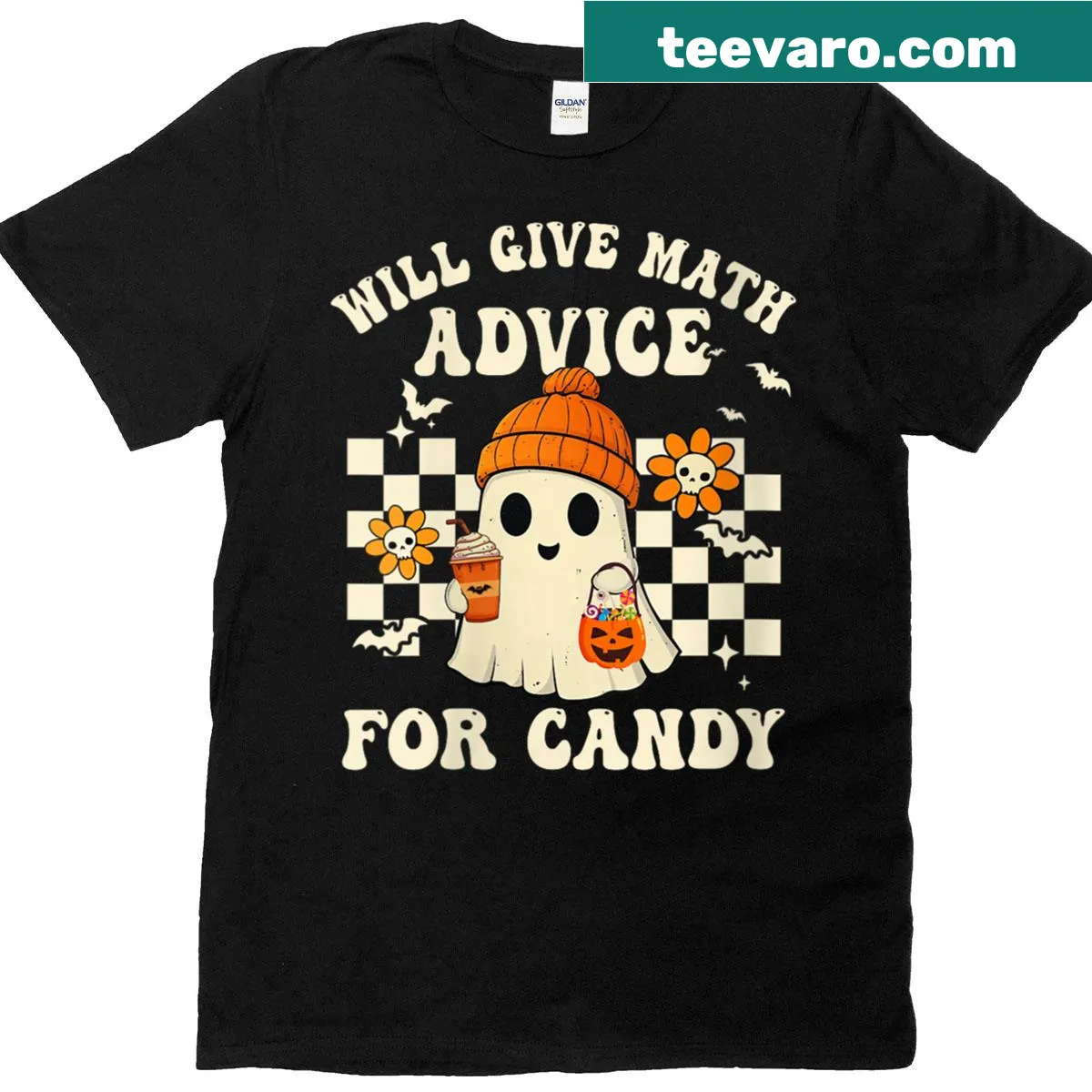 Vintage Halloween shirt for math teachers with ghost and math symbols — on a men's t-shirt