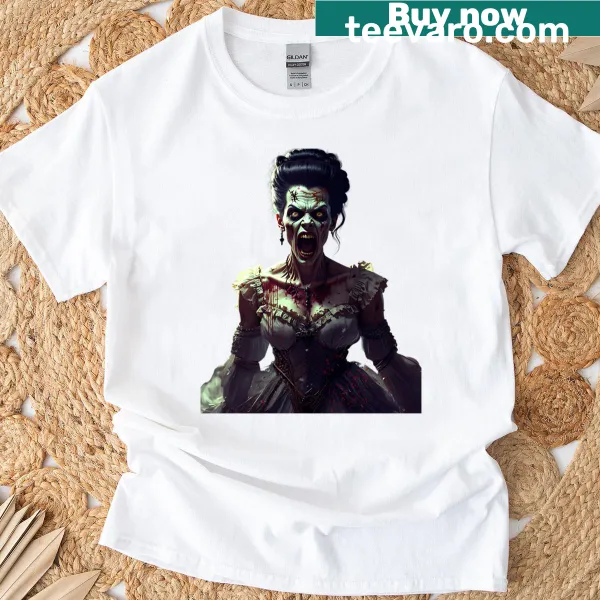 Cartoon-style T-shirt featuring screaming zombies in a fun design