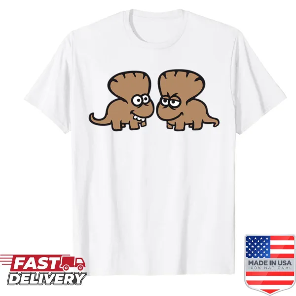 Funny shirt featuring two triceratops in cartoon style