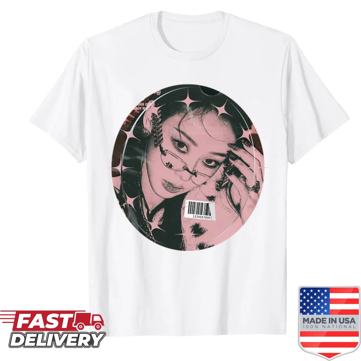 Illustration of Giselle from Aespa on a stylish shirt