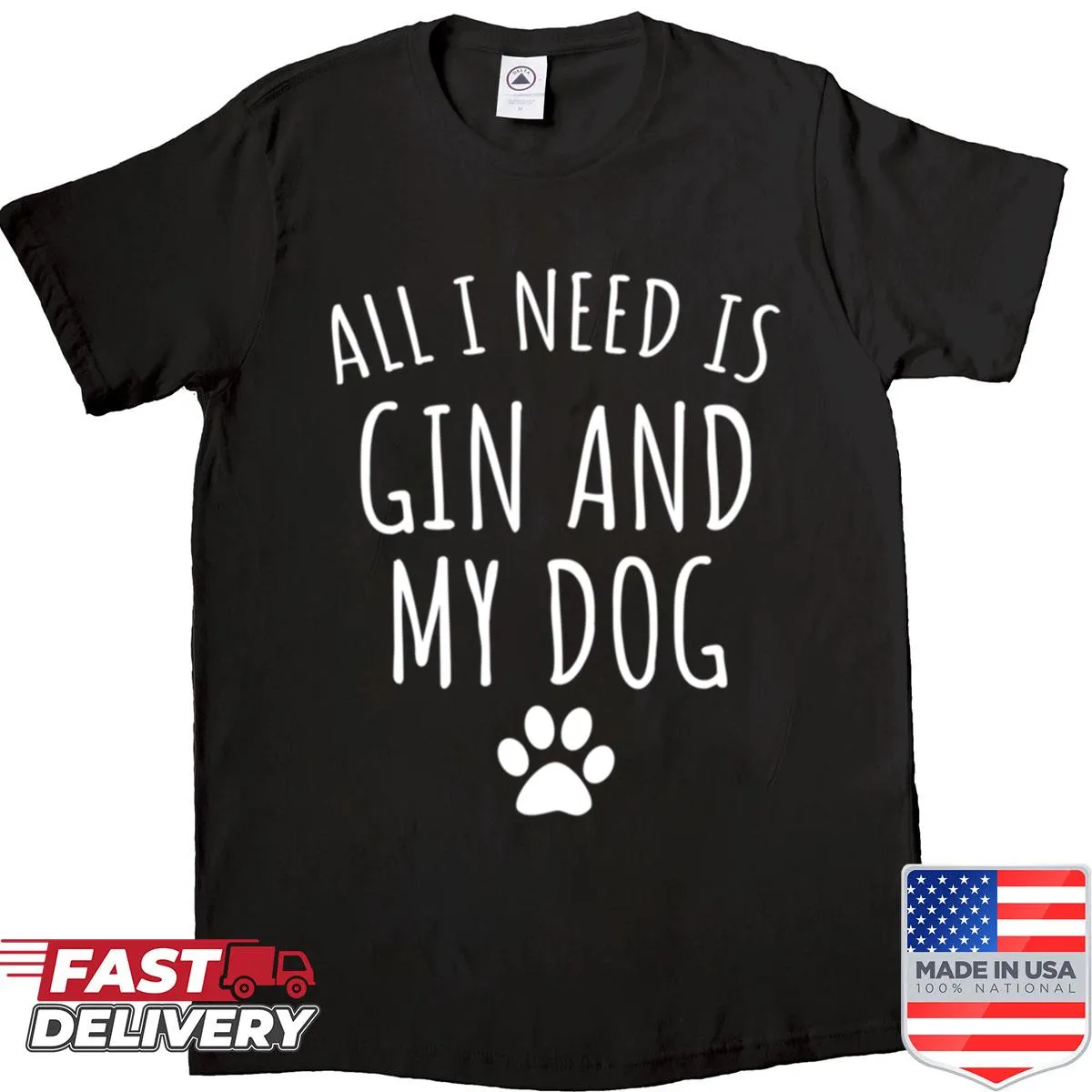 Humorous shirt with text about gin and dogs