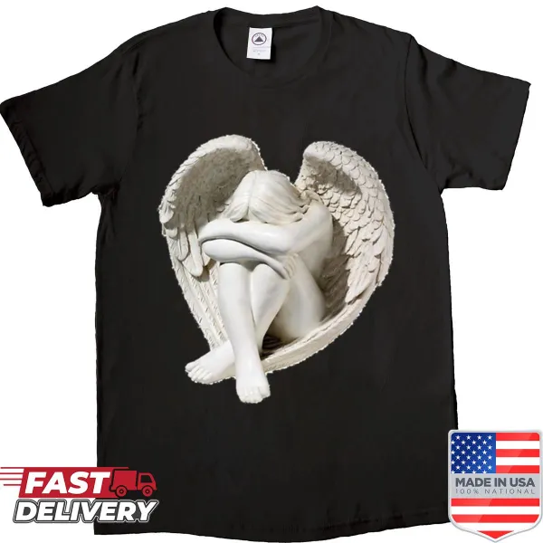 Minimalist shirt featuring a silhouette of an angel statue