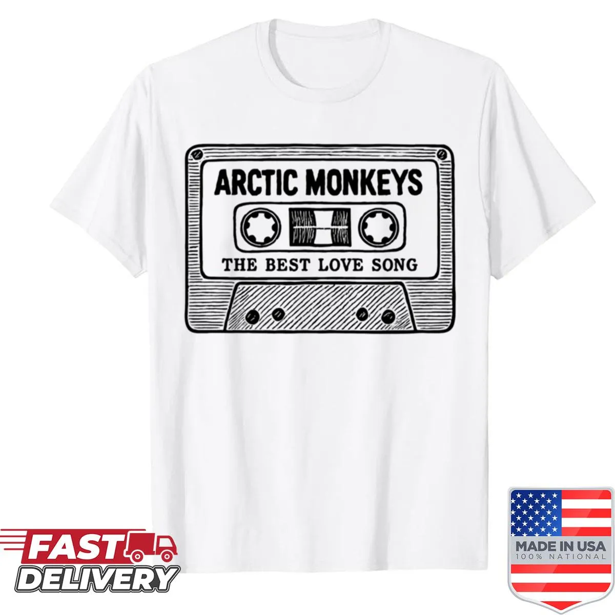 Vintage cassette mixtape graphic featuring Arctic Monkeys