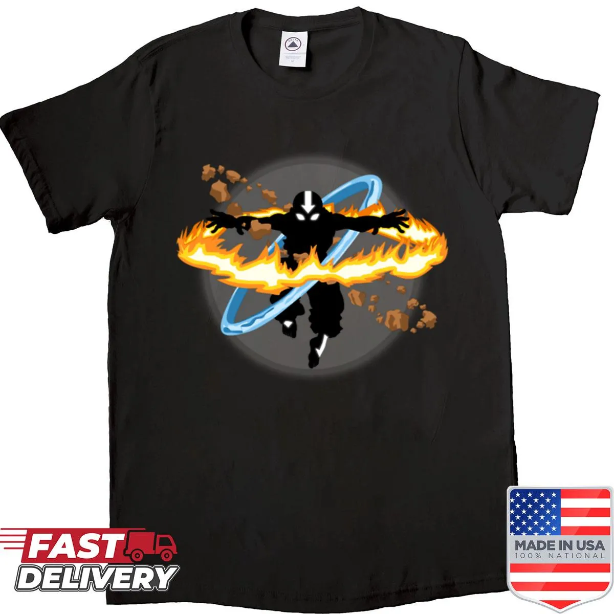 Illustration of Avatar Aang from the animated series on a shirt.