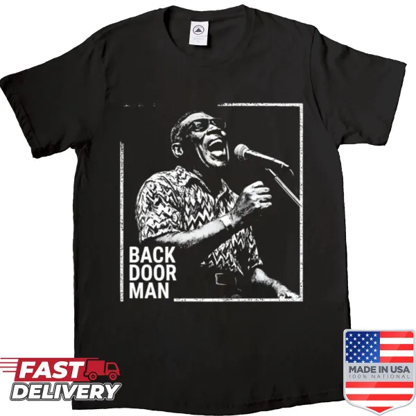 Sarcastic Back Door Man shirt with bold typography