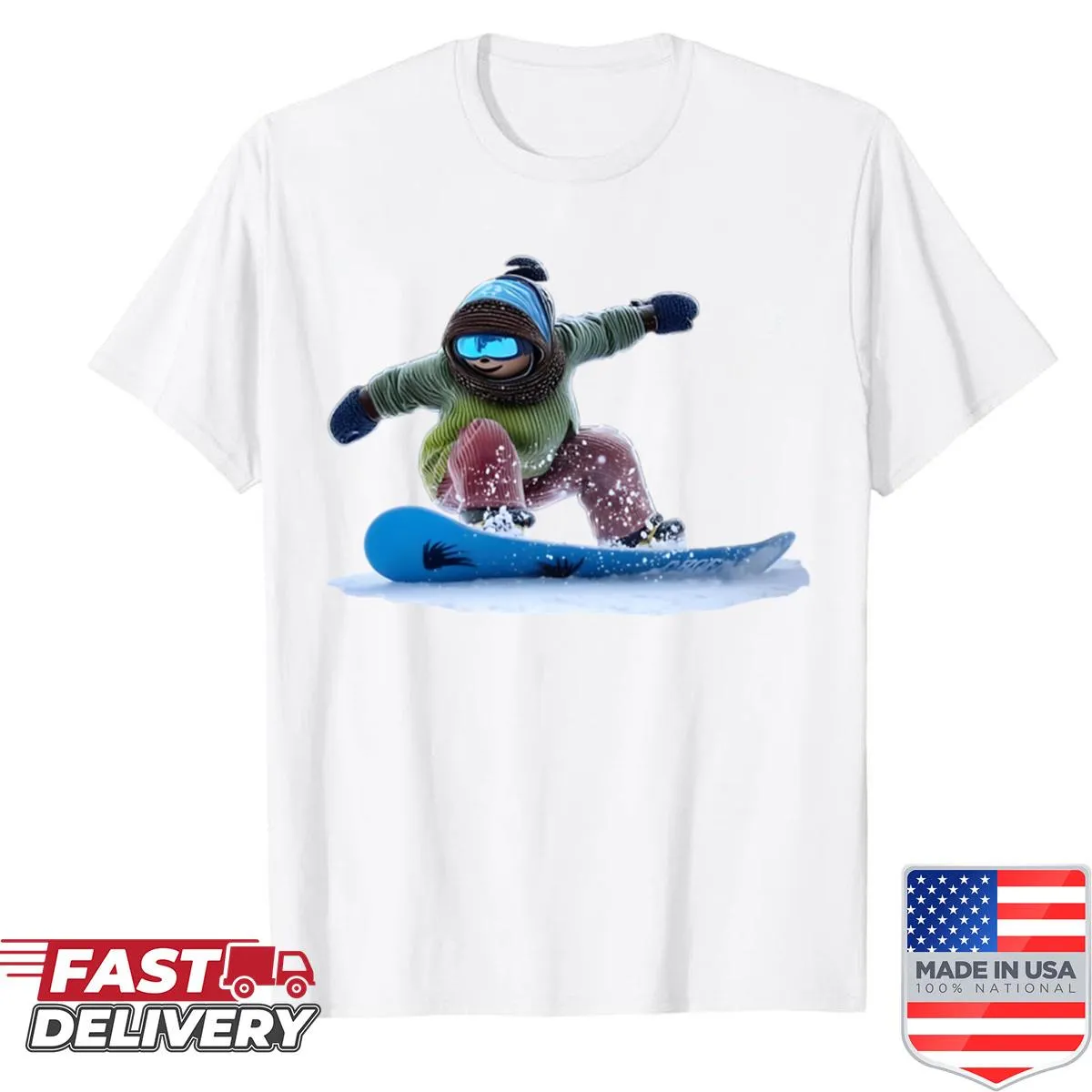 Cute oversized shirt featuring a kawaii snowboarder