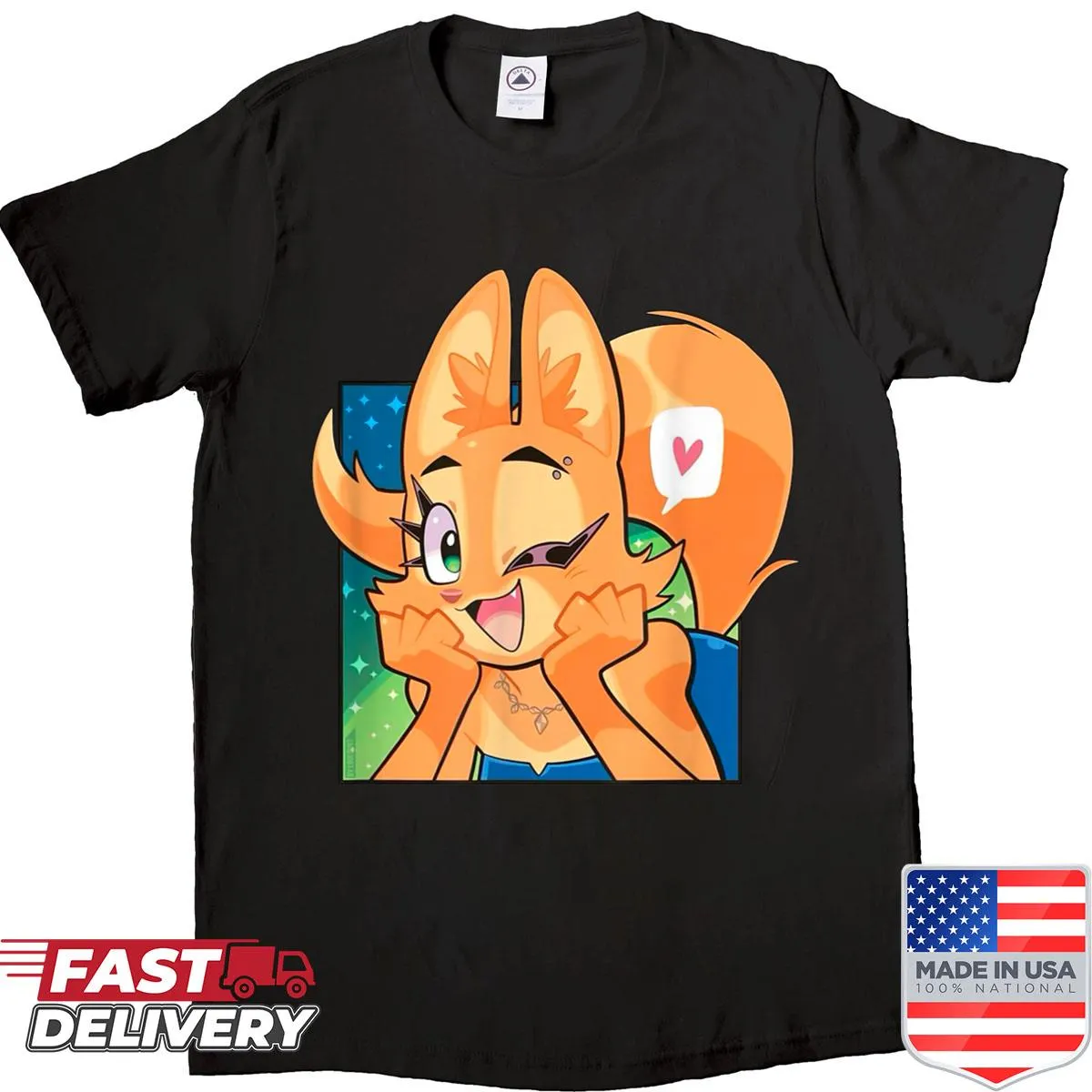 Anime-inspired kawaii kitsune fox girl graphic T-shirt