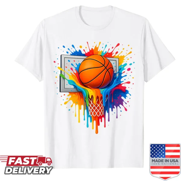 Basketball T-shirt with a splash design featuring a player in action