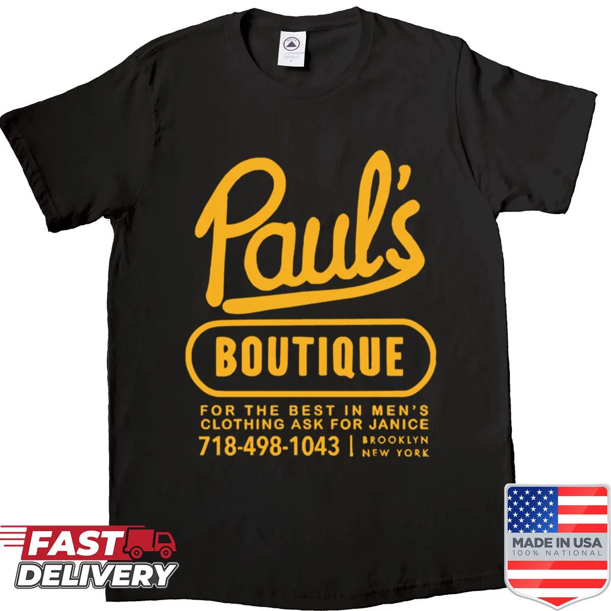 Beastie Boys tribute shirt featuring 'Paul's Boutique' design