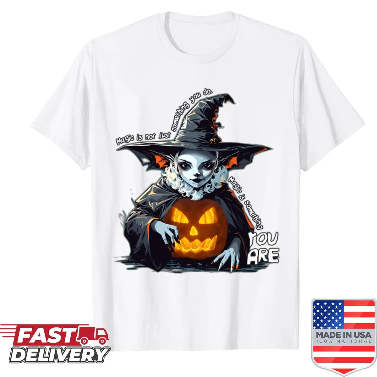 Beautiful Halloween witch shirt with whimsical graphic and phrase