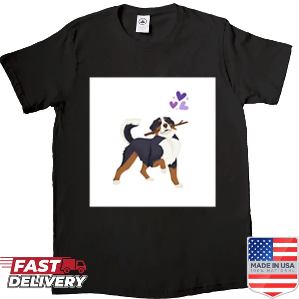 Playful Bernese Mountain Dog graphic on a t-shirt