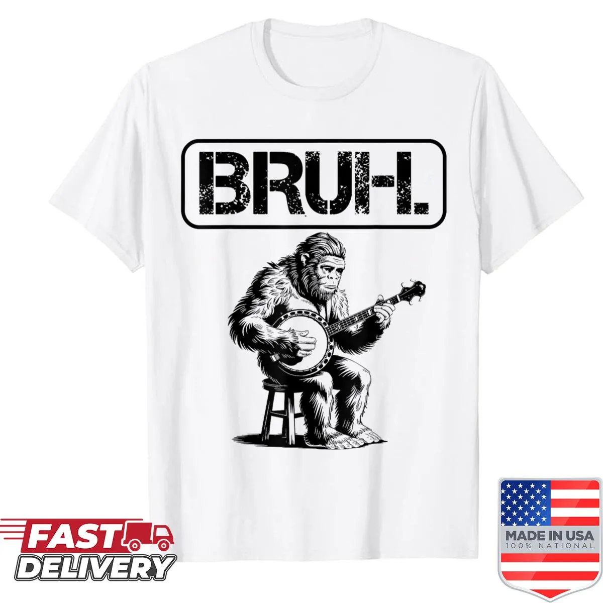 Cartoon Bigfoot playing banjo graphic