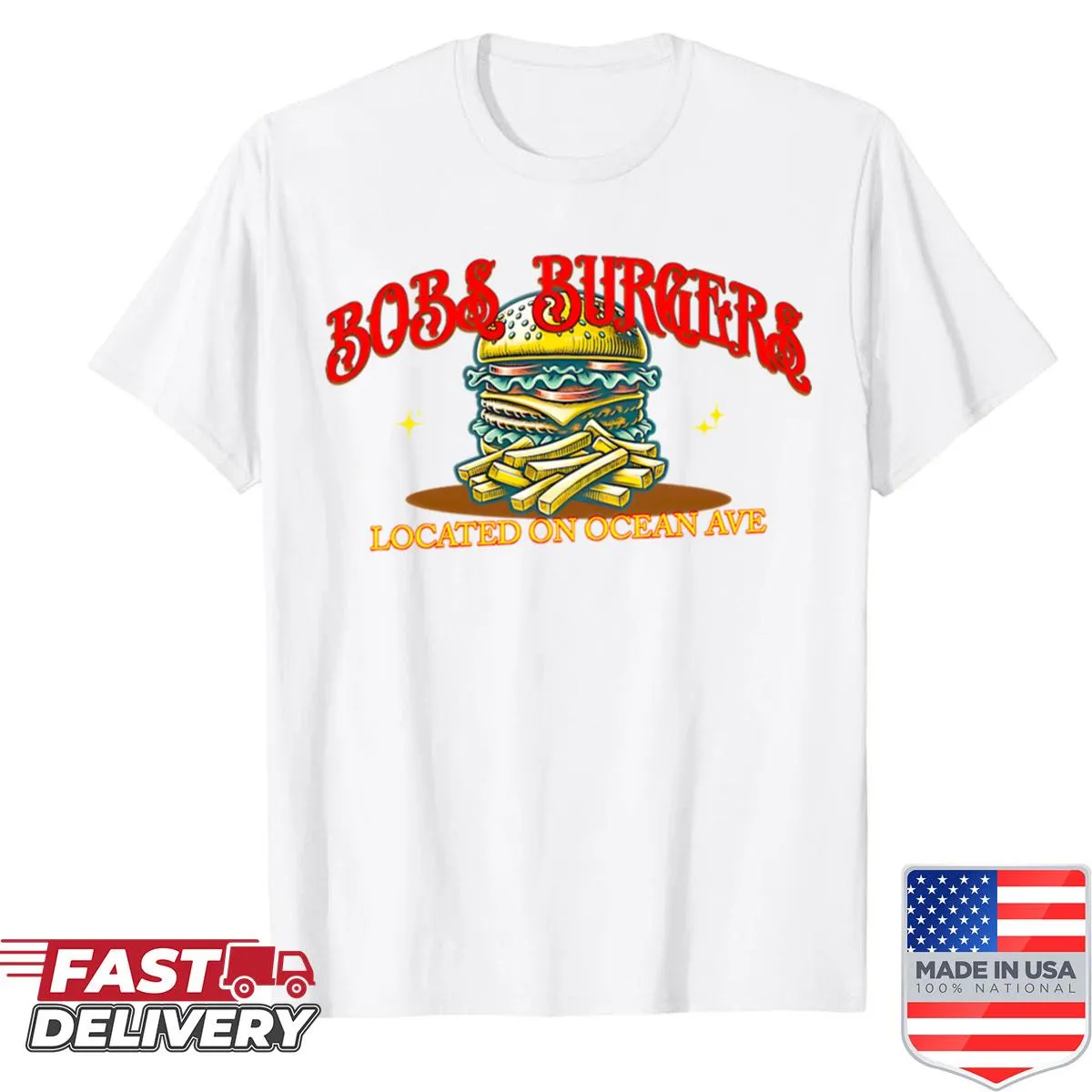 Graphic of a feast themed around Bob's Burgers Ocean Avenue.