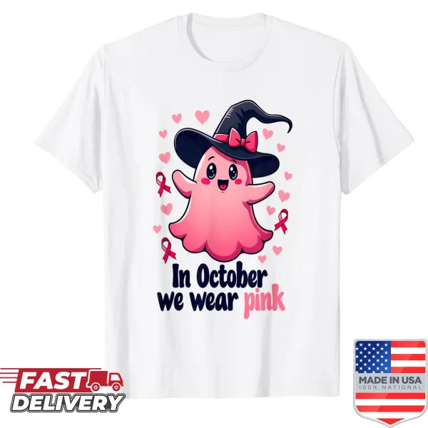 Halloween shirt featuring pink design for breast cancer awareness