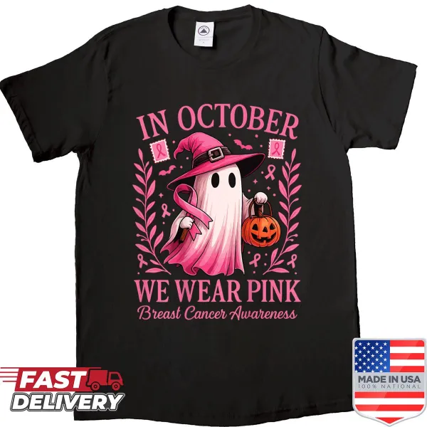 Shirt with the message 'In October We Wear Pink' for breast cancer awareness