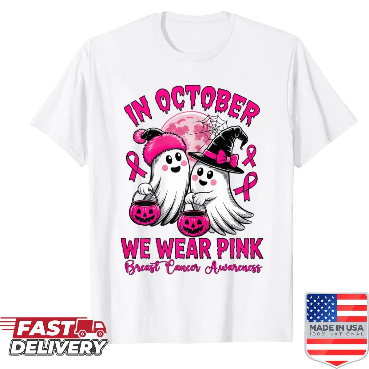 Pink shirt for Halloween promoting breast cancer awareness