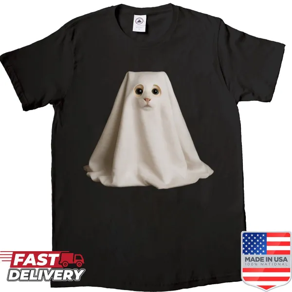 Funny Halloween shirt with a cat ghost meme graphic