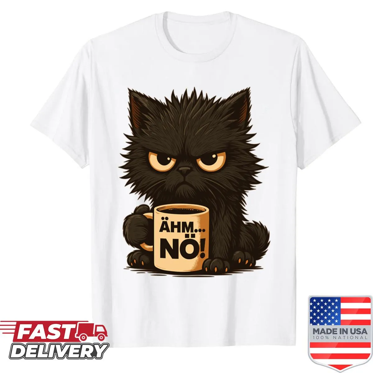Oversized shirt featuring a funny cat sarcasm design that reads 'Cat Um Nope.'