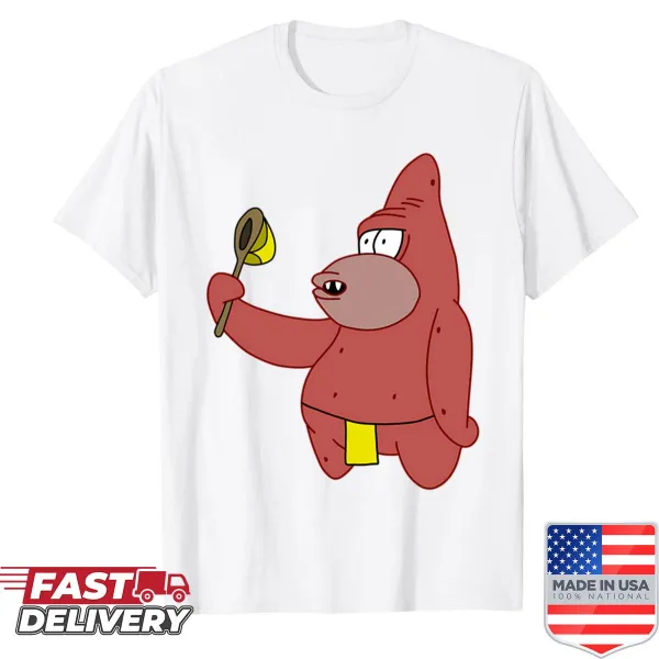 Cartoon of Caveman Patrick holding a jellyfishing net