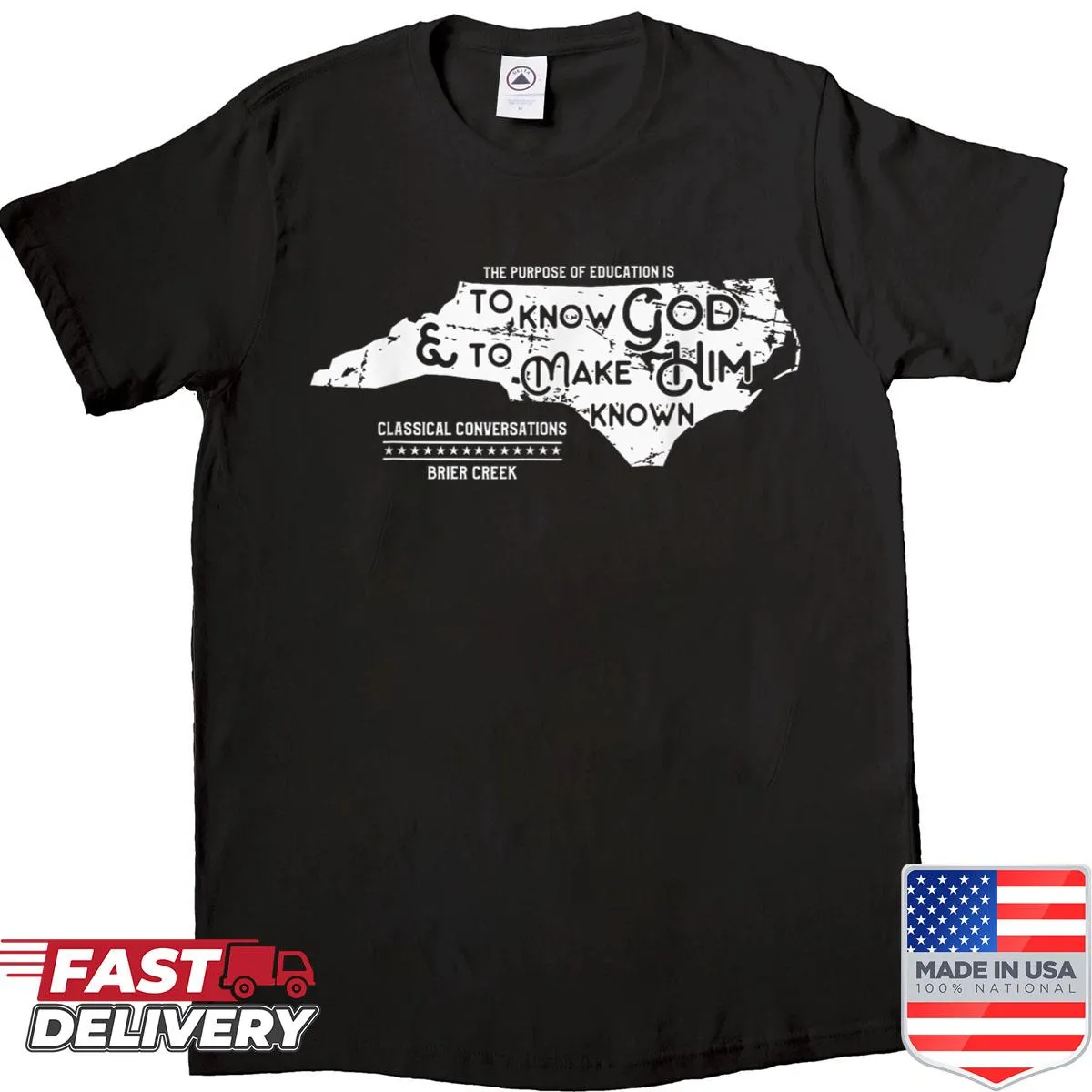 Graphic shirt celebrating community spirit with simple illustration