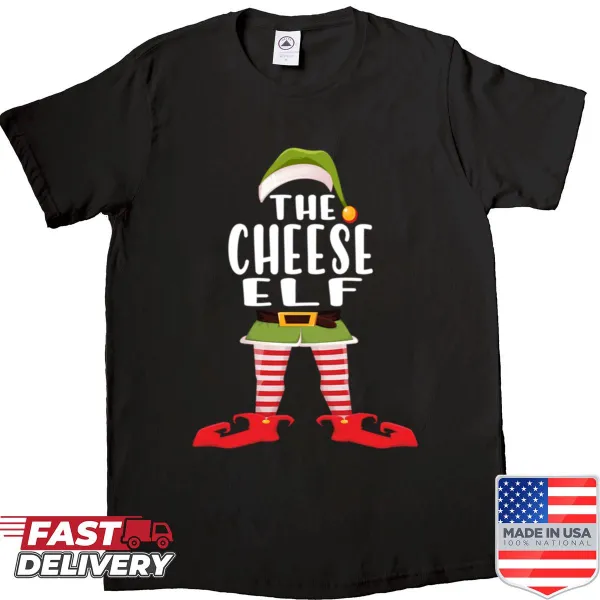 Funny Christmas shirt featuring a cheese-themed elf design for families