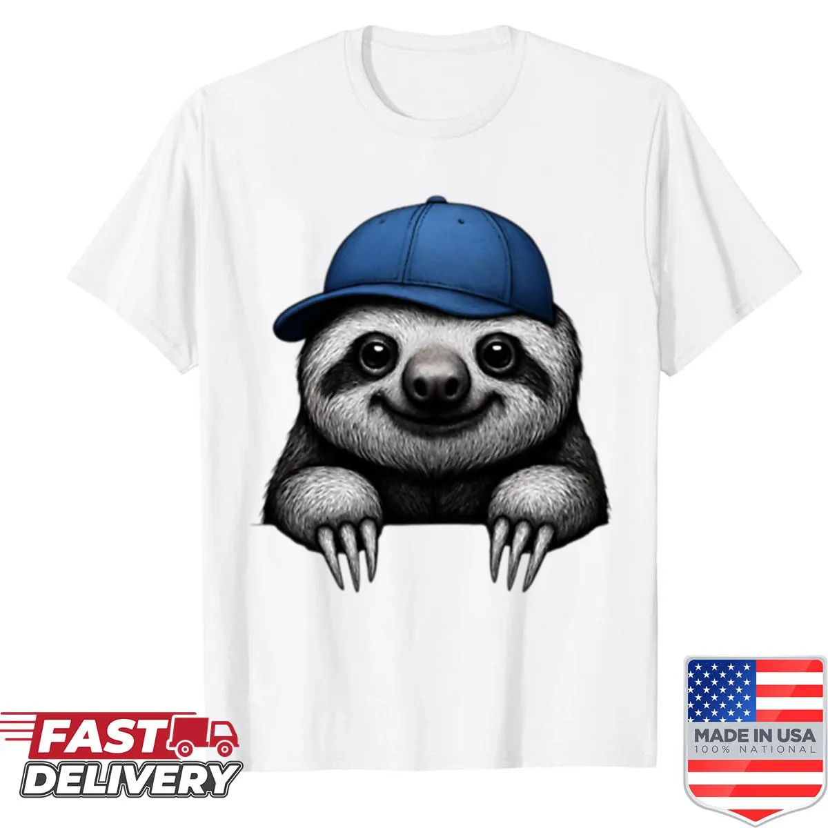 Cute oversized shirt with a sloth wearing a blue cap