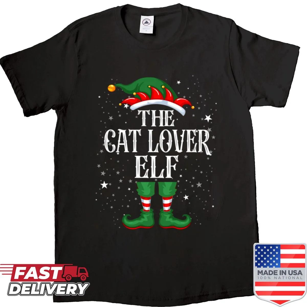Funny Christmas Elf shirt with cat illustrations