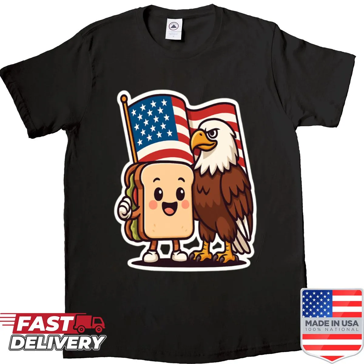 Funny bald eagle T-shirt with kawaii sandwich design