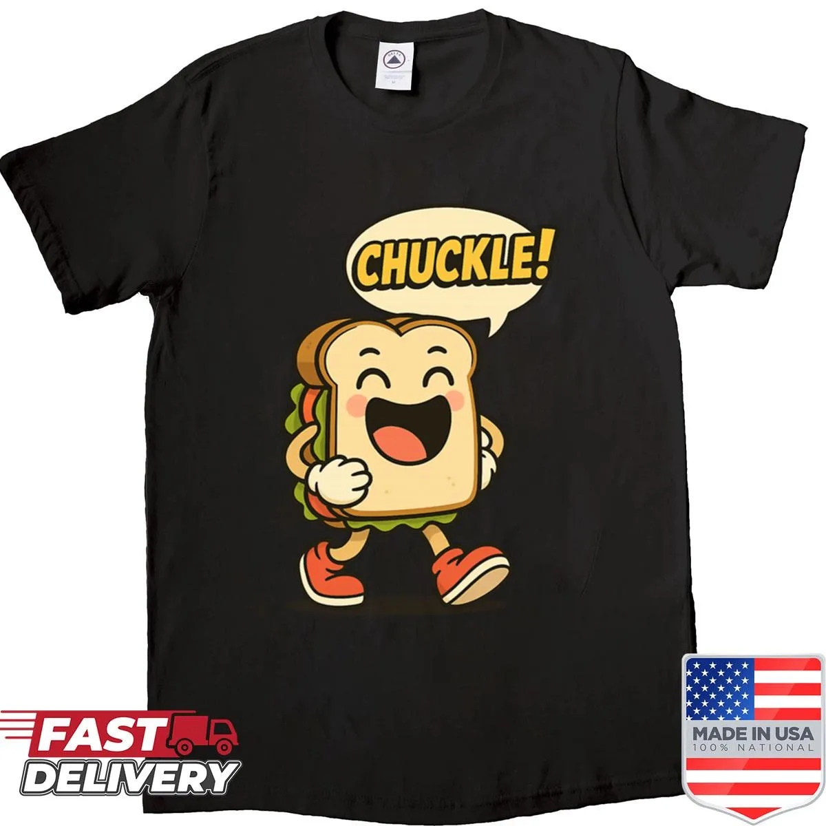 Cartoon sandwich character on a funny food meme shirt